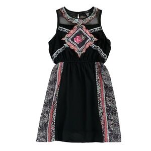BCNU Women's Black Sleeveless Boho Floral Dress Size Medium